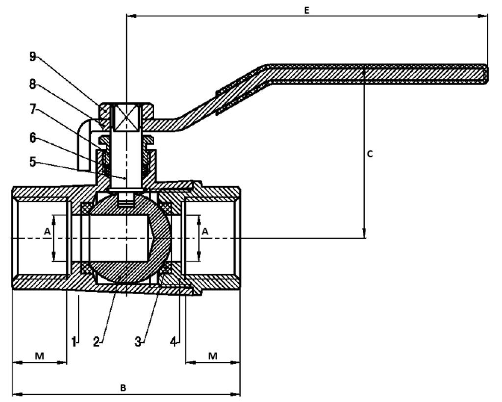 Medidas Válvula Esfera 3 Vias Fêmea - Industrial